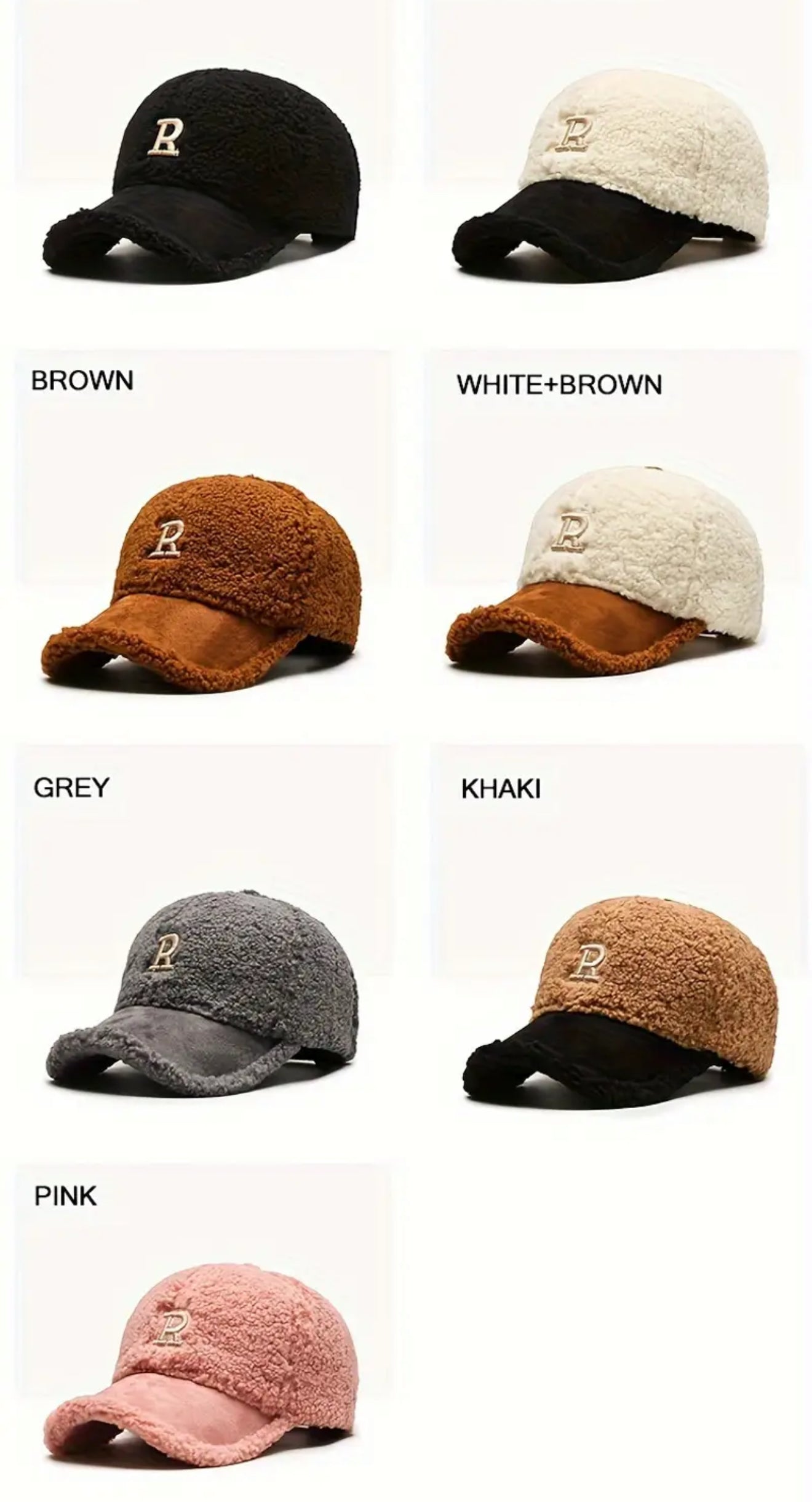 Chapeau de baseball en peluche avec lettre R, chapeau de baseball thermique, chapeau polyvalent à la mode