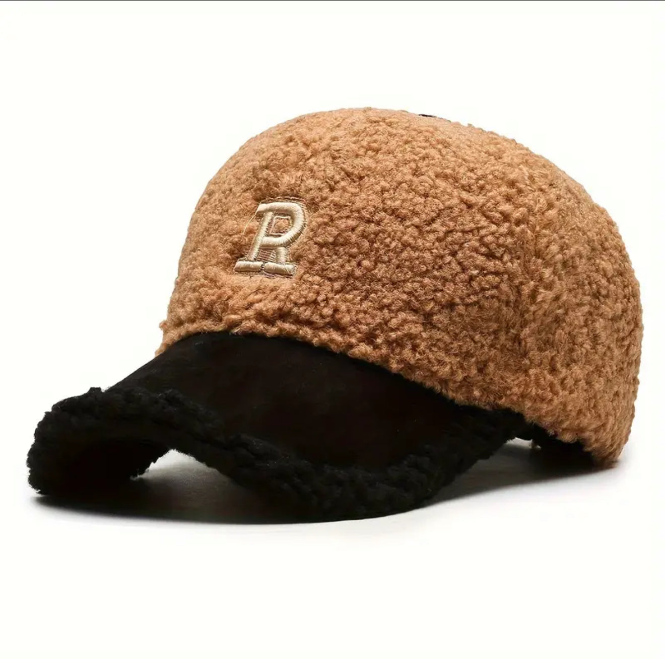 Chapeau de baseball en peluche avec lettre R, chapeau de baseball thermique, chapeau polyvalent à la mode
