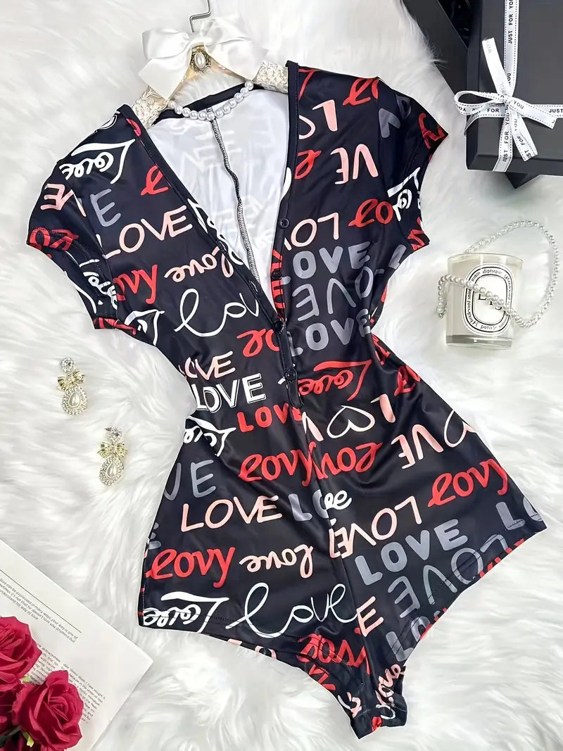 Women's V-Neck Button Pajama Jumpsuit - Soft Comfortable Fabric