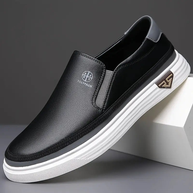 Men's Elegant Loafers - White with Brown & Gold Accents