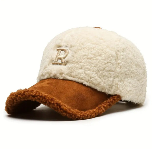 Chapeau de baseball en peluche avec lettre R, chapeau de baseball thermique, chapeau polyvalent à la mode
