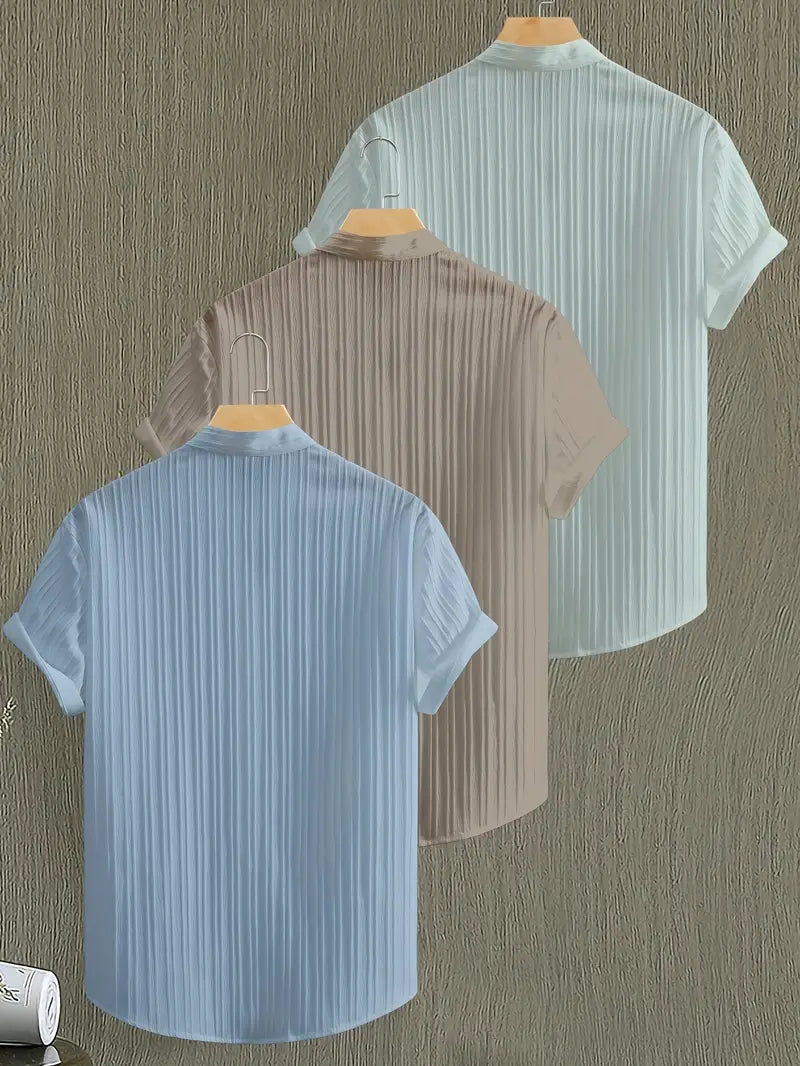 Men's 3-Pack Summer Shirts - Short Sleeve Button-Up Casual Wear
