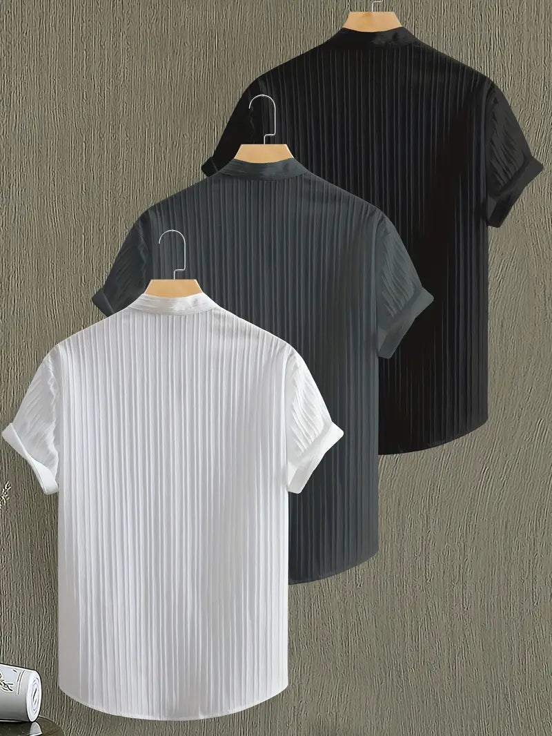 Men's 3-Pack Summer Shirts - Short Sleeve Button-Up Casual Wear