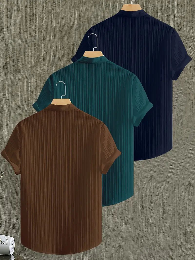 Men's 3-Pack Summer Shirts - Short Sleeve Button-Up Casual Wear