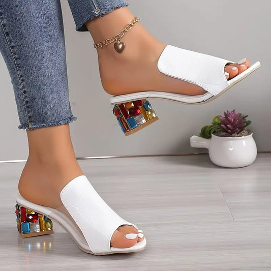 Women's Trendy Chunky Heel Sandals - Open Toe Slip-On Dress Pumps