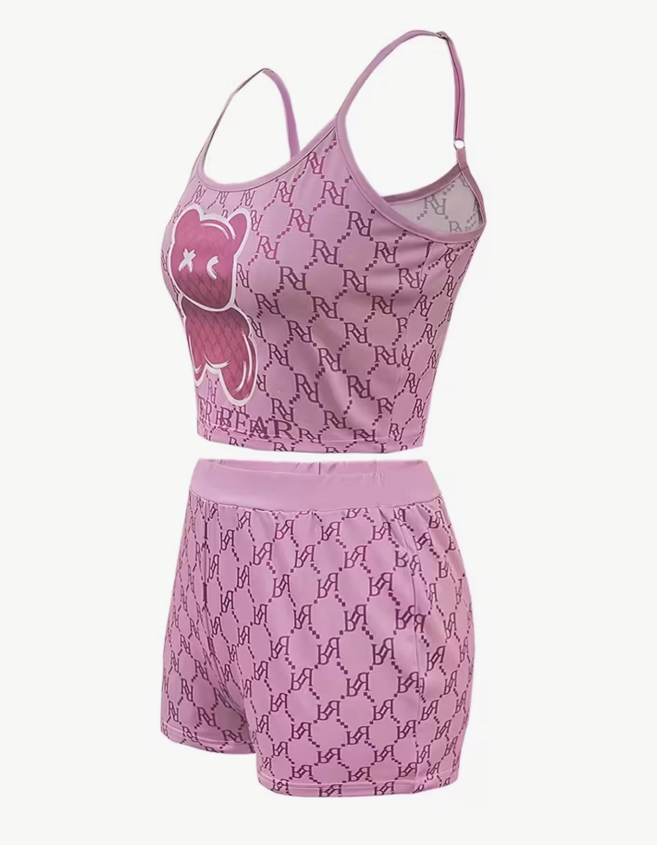 Bear Print Tank Top & Shorts Set - Women's Casual Outfit