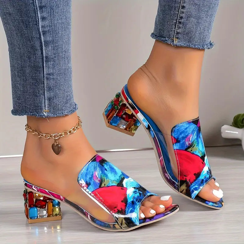 Women's Trendy Chunky Heel Sandals - Open Toe Slip-On Dress Pumps