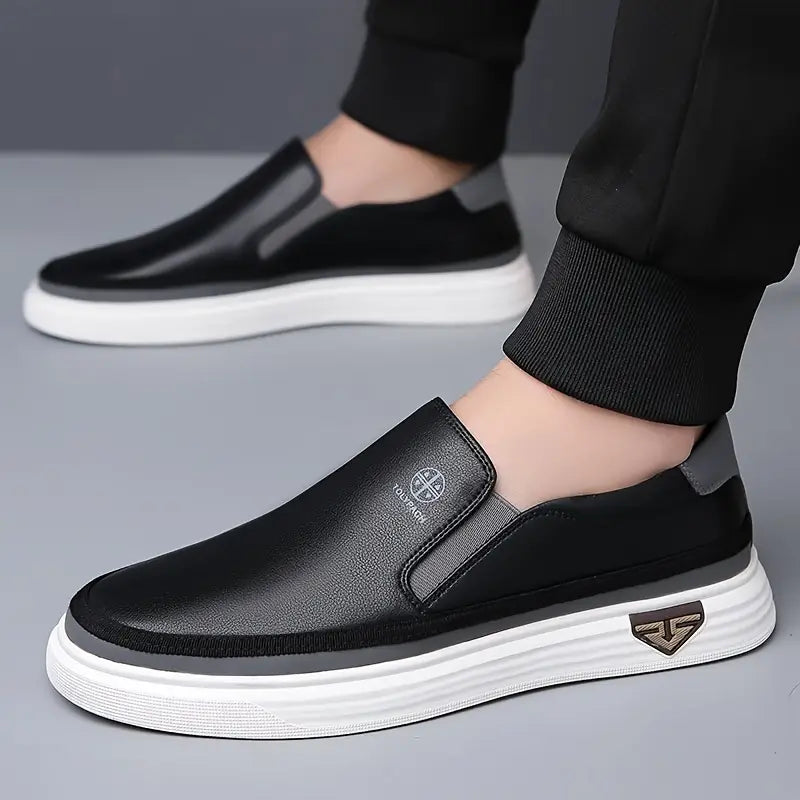 Men's Elegant Loafers - White with Brown & Gold Accents