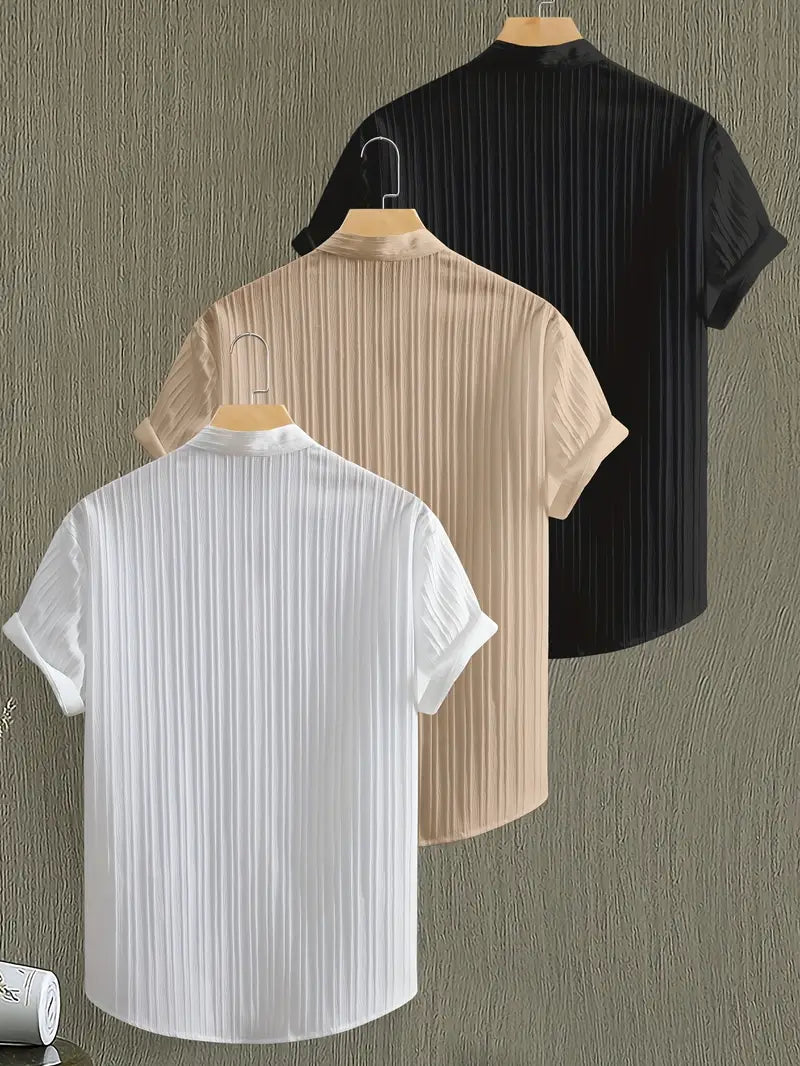 Men's 3-Pack Summer Shirts - Short Sleeve Button-Up Casual Wear