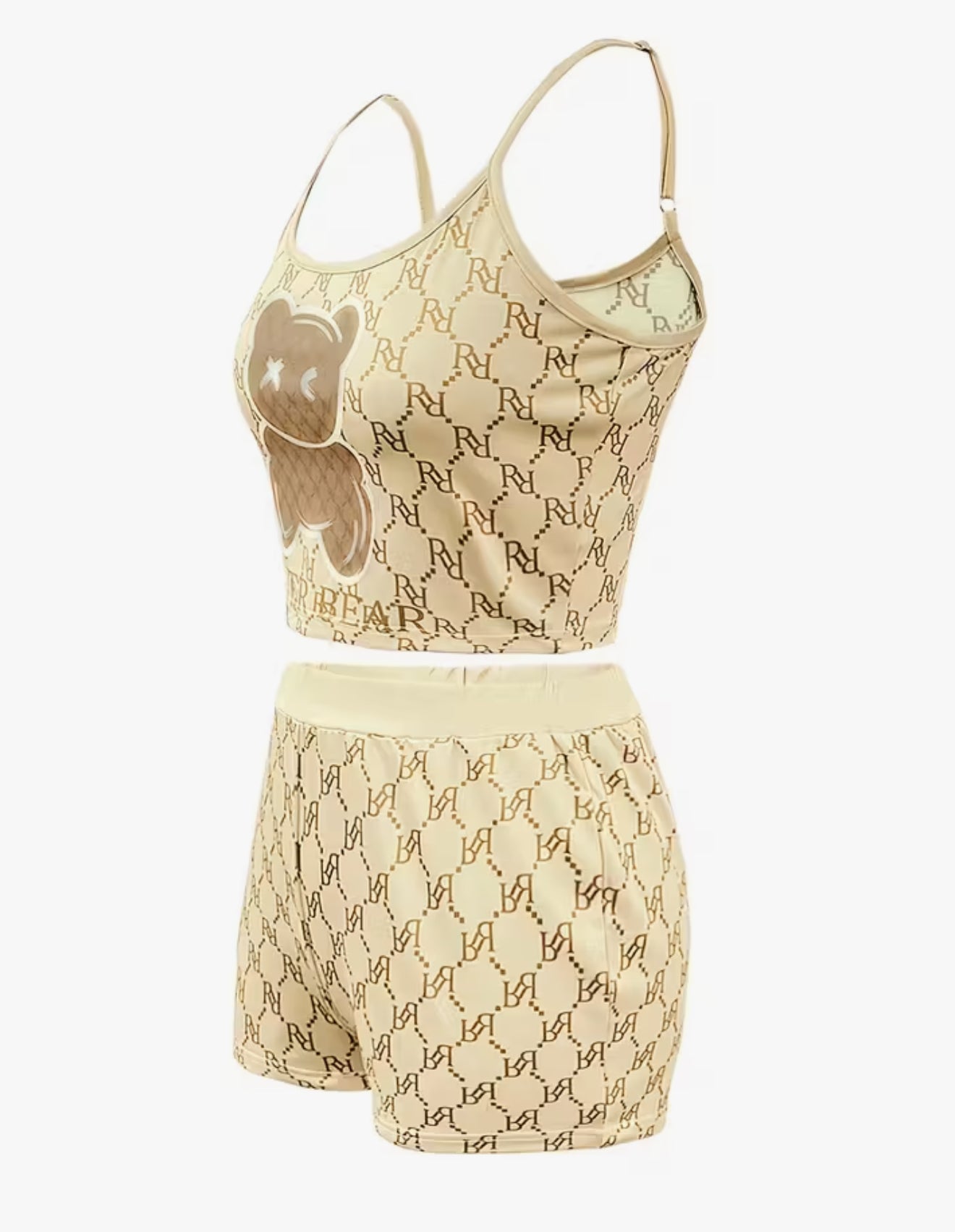 Bear Print Tank Top & Shorts Set - Women's Casual Outfit