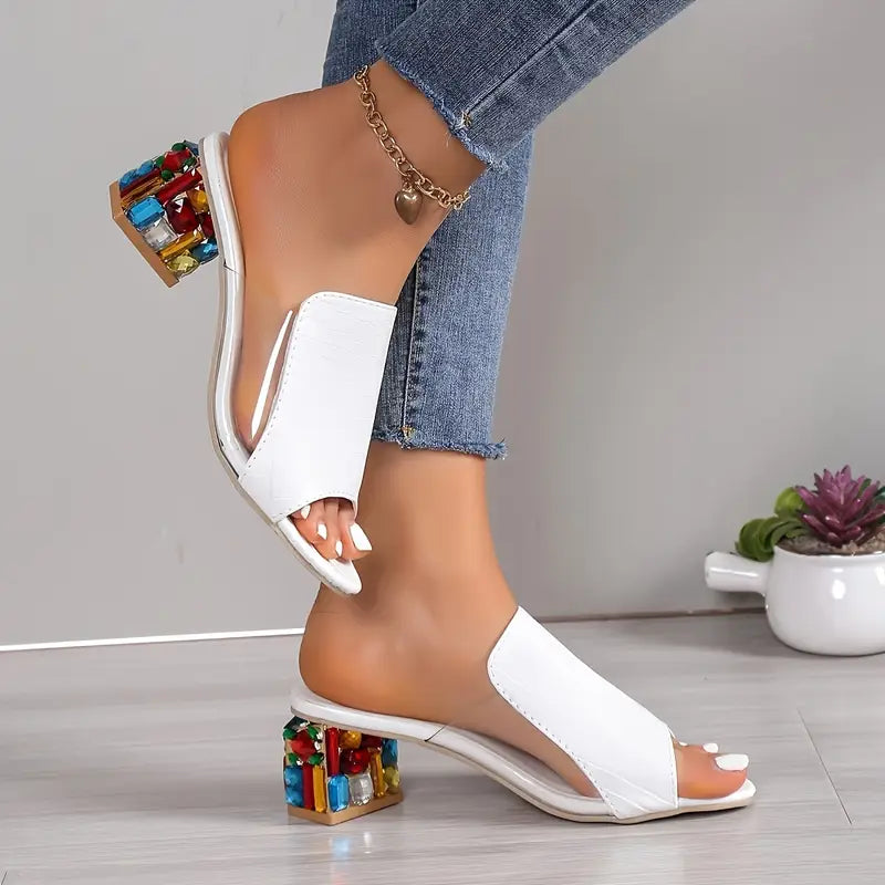 Women's Trendy Chunky Heel Sandals - Open Toe Slip-On Dress Pumps