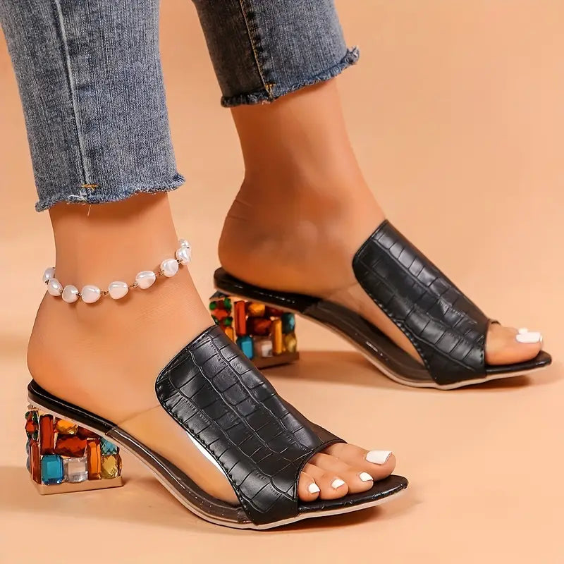 Women's Trendy Chunky Heel Sandals - Open Toe Slip-On Dress Pumps
