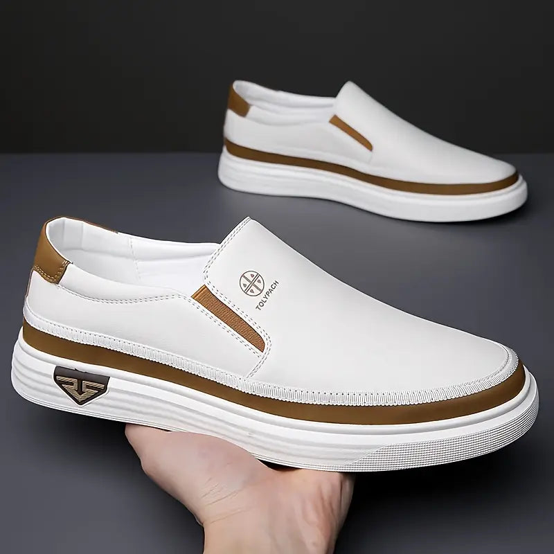 Men's Elegant Loafers - White with Brown & Gold Accents