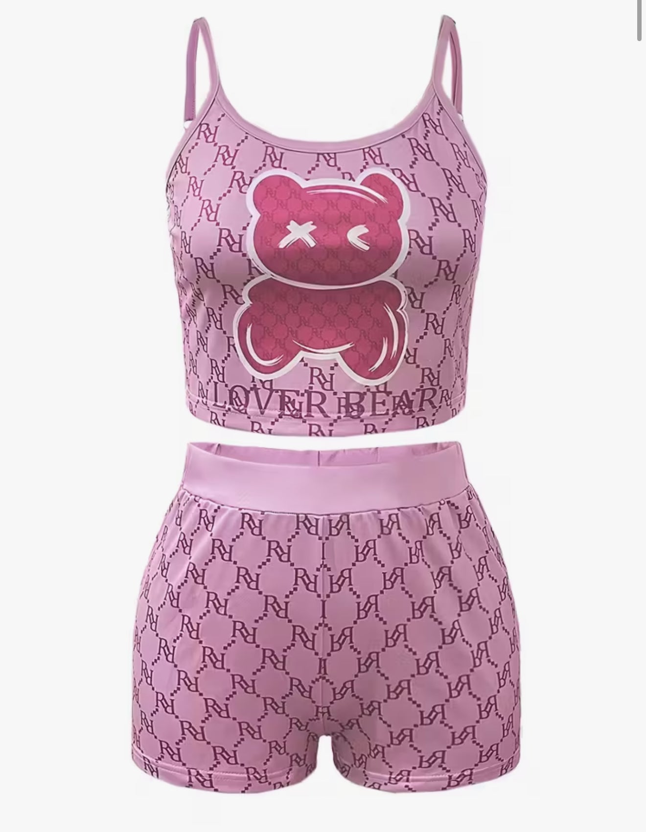 Bear Print Tank Top & Shorts Set - Women's Casual Outfit