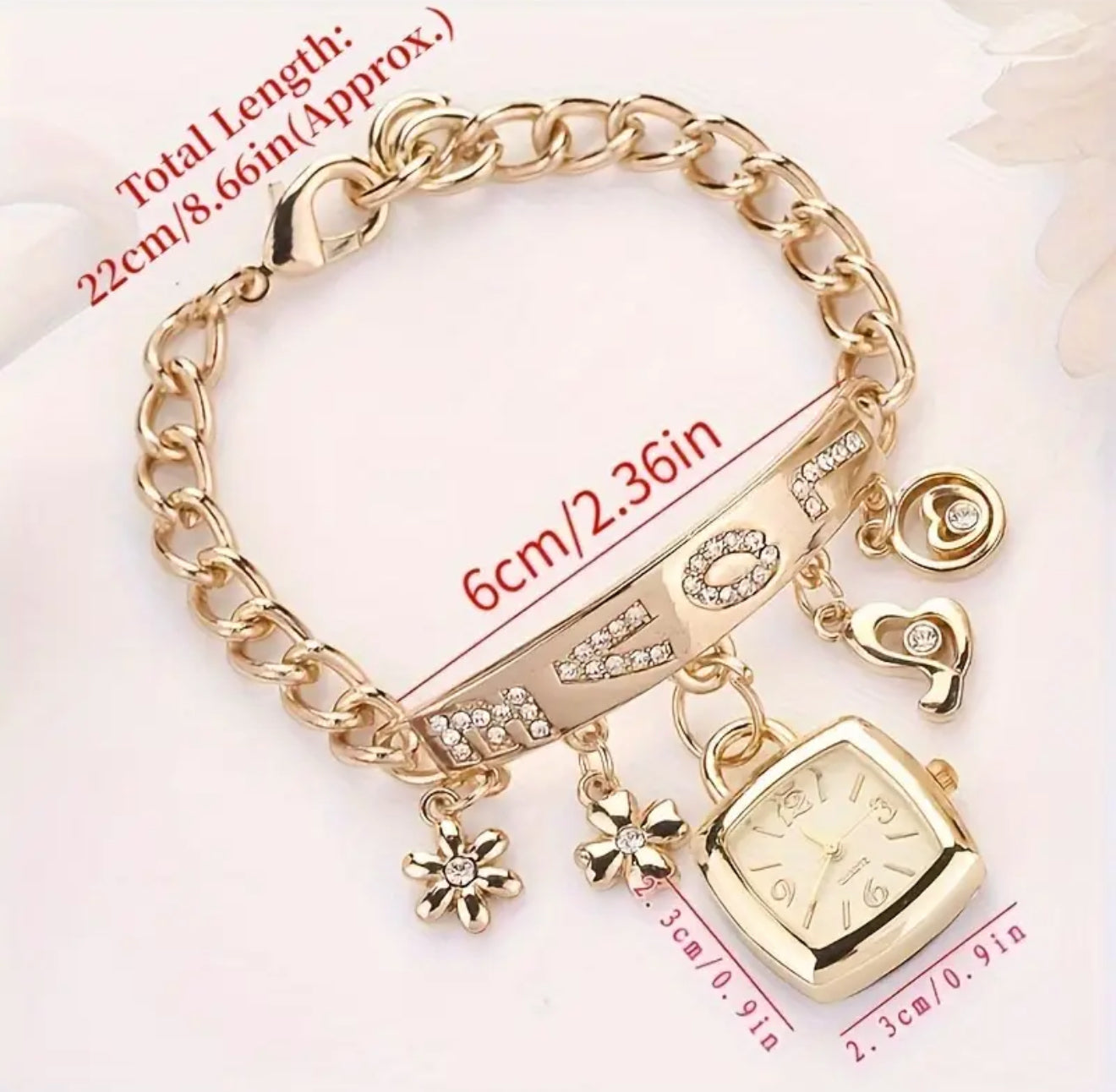 Bracelet de montre décontracté en acier inoxydable pour fille, bracelet de montre pour fille, bracelet de montre de luxe avec cœur, style amour, bracelet en strass, cadeau de Noël et du Nouvel An