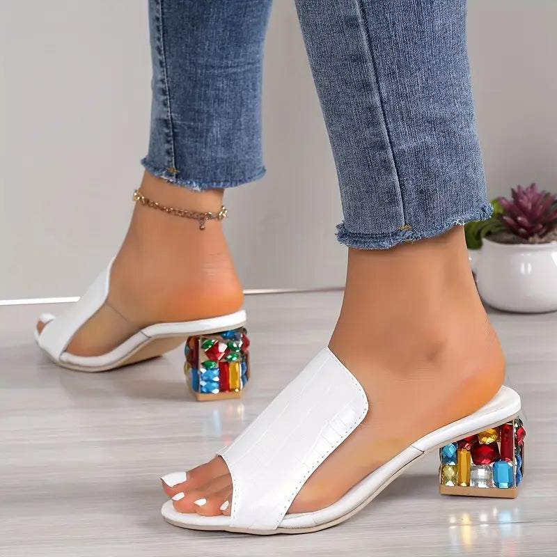 Women's Trendy Chunky Heel Sandals - Open Toe Slip-On Dress Pumps