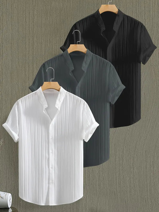 Men's 3-Pack Summer Shirts - Short Sleeve Button-Up Casual Wear