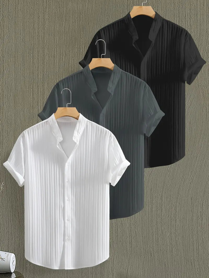 Men's 3-Pack Summer Shirts - Short Sleeve Button-Up Casual Wear