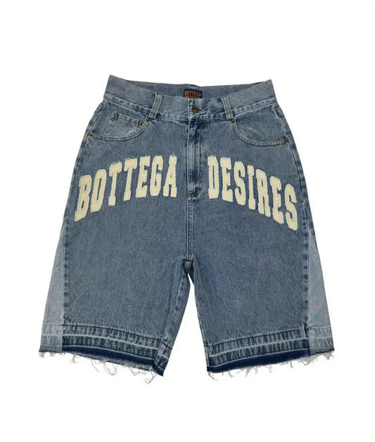 Shorts en Jean Gothique Hip Hop pour Hommes - Coupe Ample Streetwear avec Graphisme Audacieux, Jeans Robustes pour Concerts, Soirées et Style Quotidien Épuré - Lavable en Machine, Vêtements Décontractés à Finition Délavée