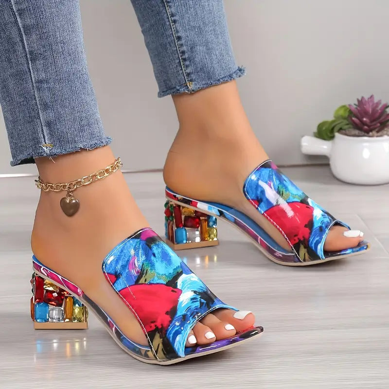 Women's Trendy Chunky Heel Sandals - Open Toe Slip-On Dress Pumps