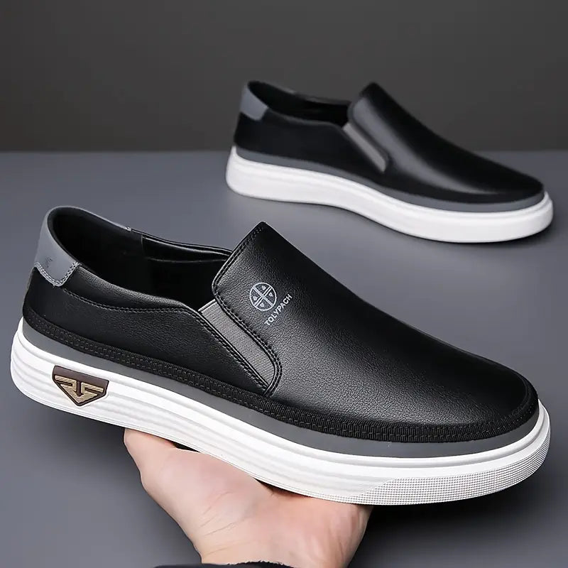 Men's Elegant Loafers - White with Brown & Gold Accents