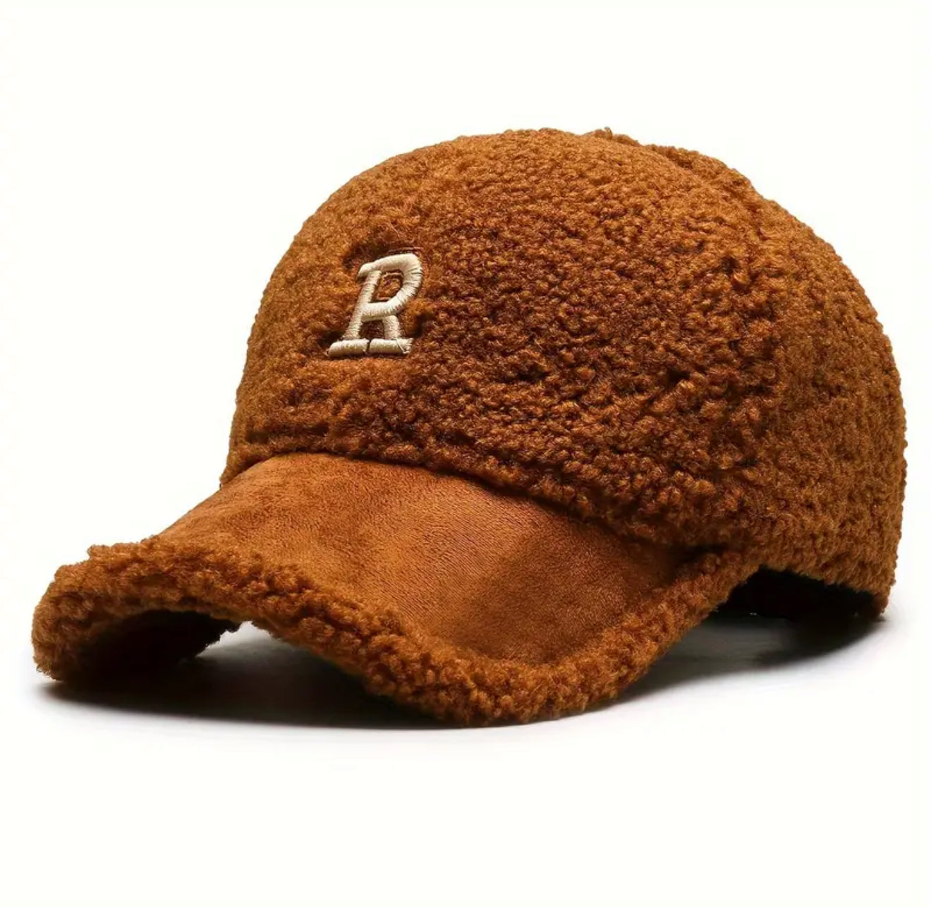 Chapeau de baseball en peluche avec lettre R, chapeau de baseball thermique, chapeau polyvalent à la mode