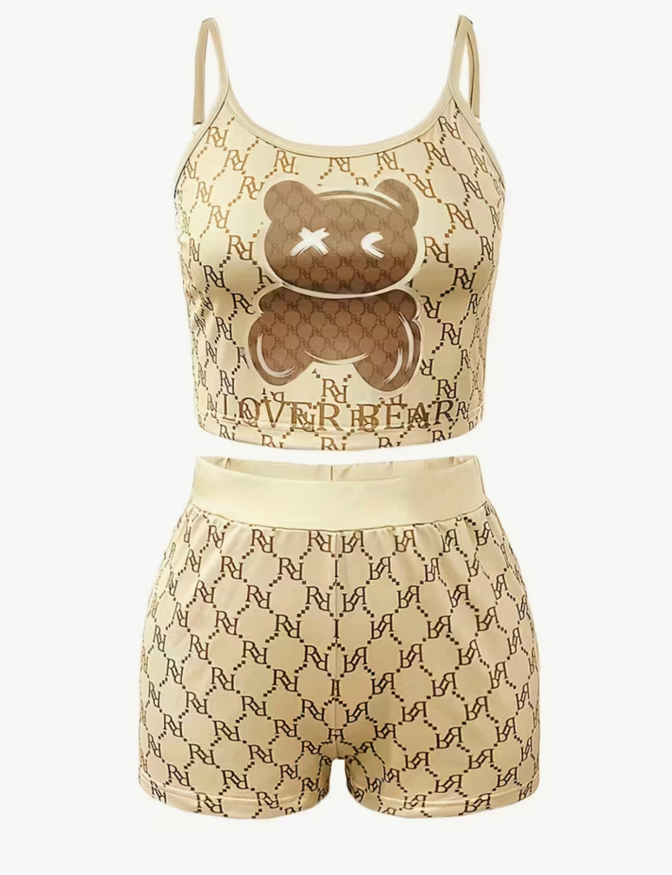 Bear Print Tank Top & Shorts Set - Women's Casual Outfit