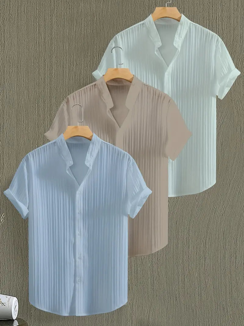 Men's 3-Pack Summer Shirts - Short Sleeve Button-Up Casual Wear