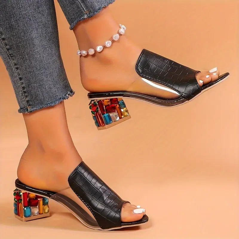 Women's Trendy Chunky Heel Sandals - Open Toe Slip-On Dress Pumps