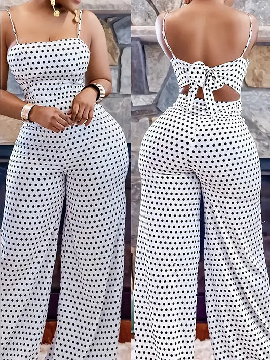 Women's Geometric Print Jumpsuit - Sleeveless Wide Leg with Tie Detail