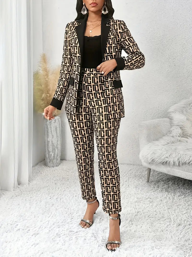 Women's Geometric Print Casual Jacket - Spring/Fall European Style