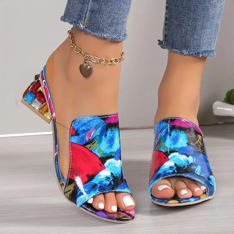 Women's Trendy Chunky Heel Sandals - Open Toe Slip-On Dress Pumps