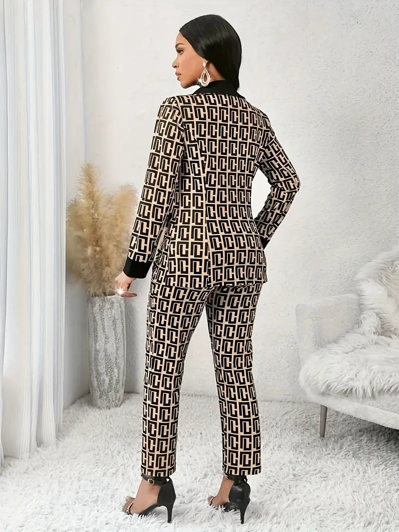 Women's Geometric Print Casual Jacket - Spring/Fall European Style