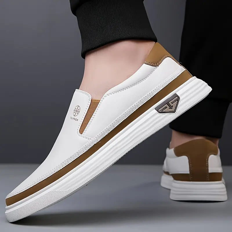 Men's Elegant Loafers - White with Brown & Gold Accents