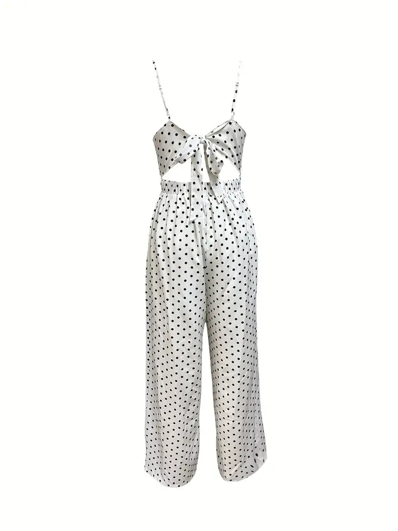 Women's Geometric Print Jumpsuit - Sleeveless Wide Leg with Tie Detail
