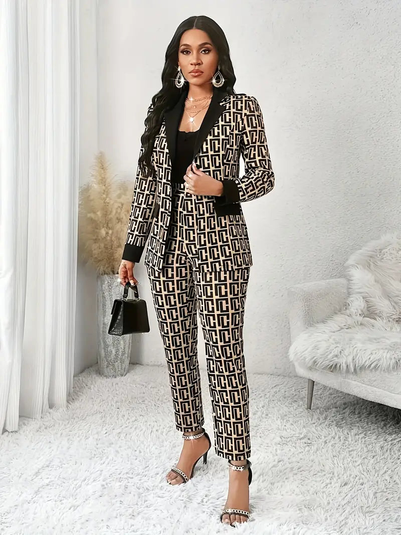 Women's Geometric Print Casual Jacket - Spring/Fall European Style