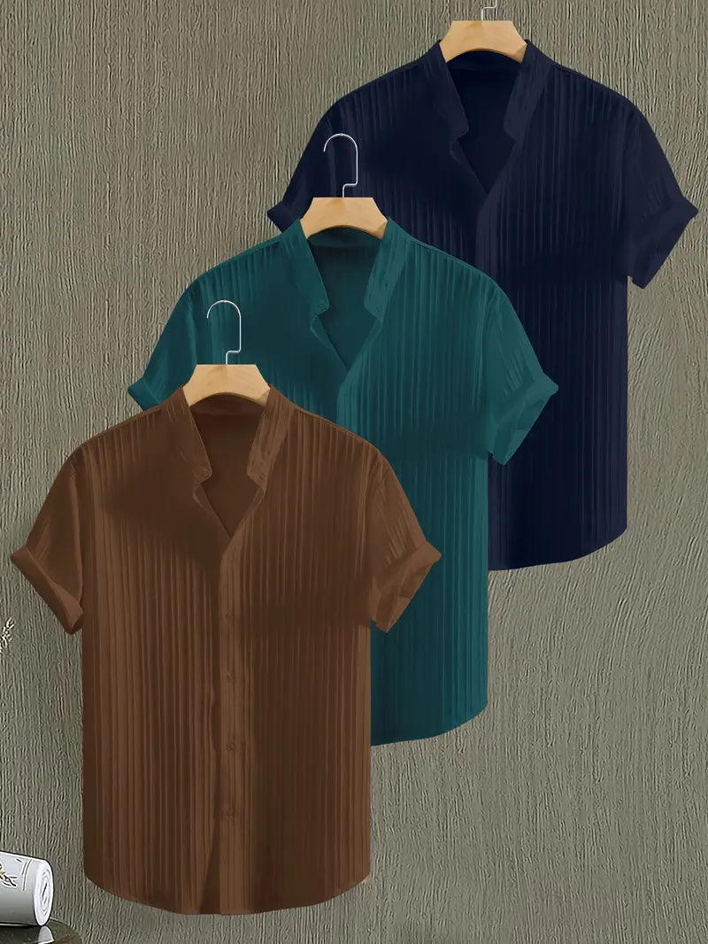 Men's 3-Pack Summer Shirts - Short Sleeve Button-Up Casual Wear
